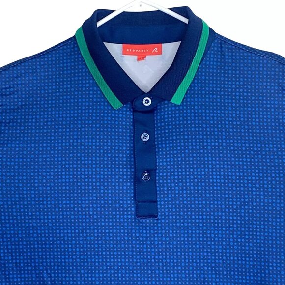 Redvanly Mens Geometric Dots Contrast Collar Performance Golf Polo Shirt Blue - Picture 1 of 7